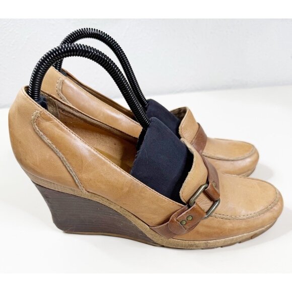 Kenneth Cole Shoes - VTG Kenneth Cole Sz 10 Brown Leather Wedge Shoes Mary Jane Boho Neutral GUC